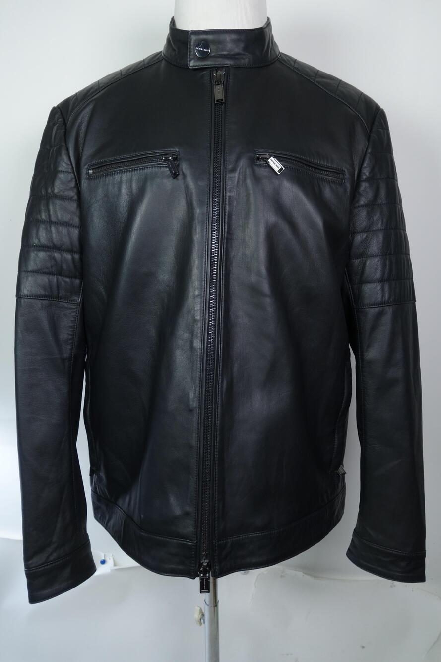 Michael Kors Jacket Mens XL Black Leather Motorcycle Quilted Zip Pockets Biker